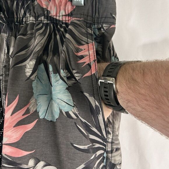 Hurley Board Shorts Men's Medium Grey Hawaiian Pull On Drawstring Pockets Lined - Picture 4 of 8